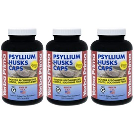 Yerba Prima Psyllium Husks Caps - 180 caps (Pack of 3) - Natural Fiber Supplement - Colon Cleansing - Non-GMO Gluten Free