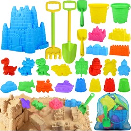 Juguetes de Playa, Juguetes de Caja de Arena 28 Piezas Set de Juego de Arena para niños, Castillo Gigante, moldes de Dinosaurio y Animales con Cubos Plegables, Palas y rastrillos Para Niños Niñas