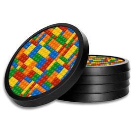 Silicone Non-Slip Drink Coasters with Removable Printed Absorbent Felt Pad - Set of 4 - Building Blocks