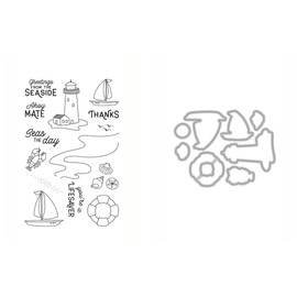 Ellen Hutson, Essentials by Ellen, Seaside Stamp & Die Set Combo, Stamping, Papercrafts, Card Making, Scrapbooking, DIY, Nautical, Summer, Beach, Lighthouse, Boat