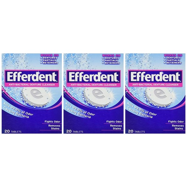 Lot of 3 Efferdent Denture Cleanser (20 Tabs/box)