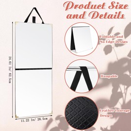 Chunful Frameless Foldable Full Length Backstage Makeup Mirror with Handle Leather Folding Hanging Mirror Rectangular for Travel Dance Bag Home Fitness Gift for Dancers(Black,24.61 x 11.22 Inches)