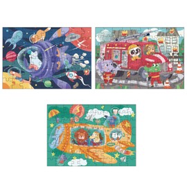 Robot Plaza Jigsaw Puzzle Set of 3 54-88 Pieces for Kids (3+)