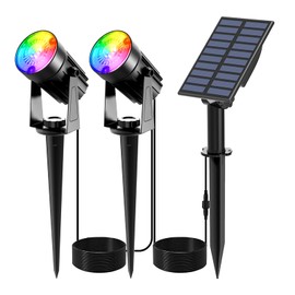 T-SUNUS Color Changing Solar Spot Lights Outdoor, RGB LED Landscape Lights IP65 Waterproof Solar Garden Pathway Lights Trees Lights