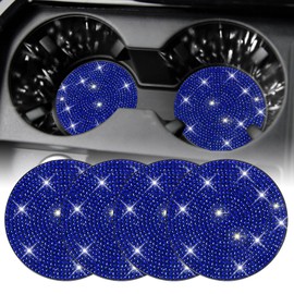 Bling Cup Holder Coasters for Car, 4PCS Universal Non-Slip Cup Holder, Embedded Decorative Coasters, Shiny Crystal Car Interior Accessories Gifts for Women (Blue)
