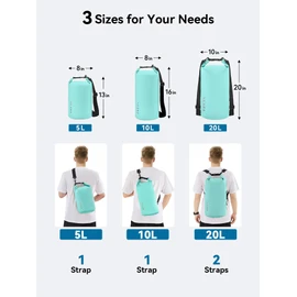 HEETA Waterproof Dry Bag for Women Men (Upgraded Version), Roll Top Lightweight Dry Storage Bag Backpack with Emergency Whistle for Travel, Swimming, Boating, Kayaking, Camping, Beach (Mint Green, 5L)