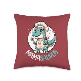 Mama Saurus Dinosaur Love Hearts Chef Hat Cute Family Throw Pillow