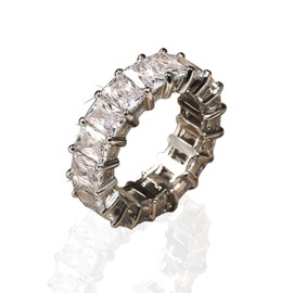 925 Sterling Silver Shiny Full Diamond Ring 18K Gold Cocktail Ring Square Cut Cubic Zirconia Promise Ring CZ Diamond Multi Row Rings Eternity Engagement Wedding Party Ring for Women Z.139 (US Code 6)