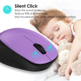 LeadsaiL Wireless Mouse for Laptop, 2.4GHz Silent USB Mouse, Slim Optical Mouse with 3 Buttons, 1600 DPI, Works with Windows, Mac, Chrome OS, Linux - Black and Purple