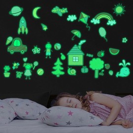 HIMKI Wall Sticker Children's Room Luminous Sticker Cartoon Animals Wall Sticker Luminous Wall Sticker for Baby Room Nursery Playroom Bedroom Wall Decoration (Green Luminous B)