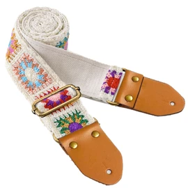 ZANZER Cotton Guitar Strap | Jacquard Crochet Design & Adjustable Leather Ends | for Acoustic/Electric Guitars & Bass 2" Width