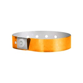 WristCo Holographic Orange Plastic Wristbands - 100 Pack Wristbands for Events