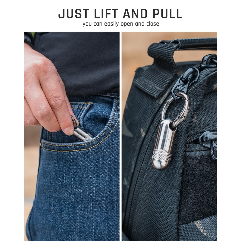 TISUR Titanium Small Pill Case,Mini Single Keychain Pill Holder Portable