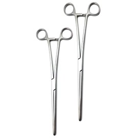 Multipurpose 2 Long Straight Hemostat Forceps 10" + 12" with Fully Serrated Jaws Rochester Pean Stainless Steel for Holding Objects, Feeding Reptiles, Mechanical Repairs & Other Outdoor Activities