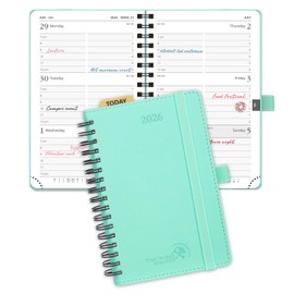 POPRUN Pocket 2026 Planner (Small Size- 4'' x 6.25'') Weekly and Monthly for Purse - Calendar 2026 (Jan. 2026 - Dec.2026) with Soft Cover, Plastic Ruler - Green
