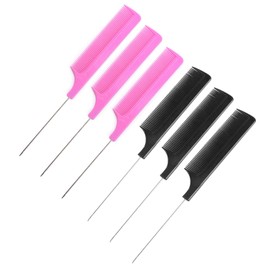 6PCS Parting Comb Rat Tail Styling Combs Carbon Fiber Pintail Hair Combs Stainless Steel Barber Styling Hairdressing Combs Suitable for All Hair Types Tail Styling Combs for Men and Women （3PCS Black and 3PCS Pink）
