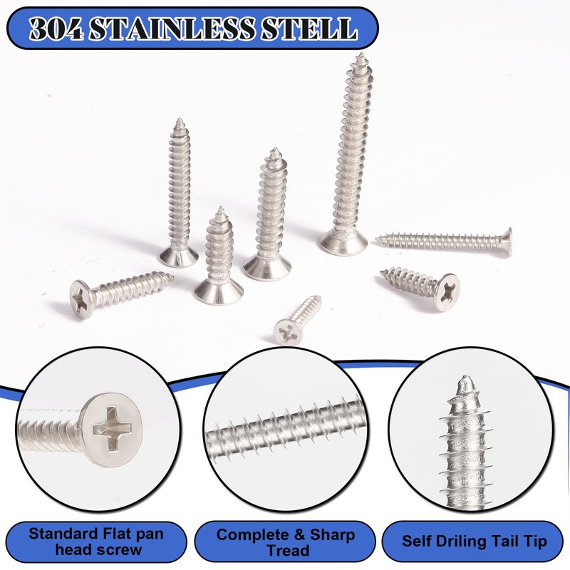 AETTL 280PCS M5 M4 M3 Wood Screws Assortment Kit, Flat