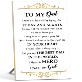 To My Dad Sign, Father Plaque from Daughter Son, Dad Birthday Idea Gift Desk Decorative Signs, Birthday Gifts for Father Papa, Wooden Sign for Home Office Decor -A02