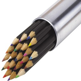 noTrash2003 Colouring Pencils Set 20 Colours Stationery Children's Colouring Pencils Black Lacquered Sharpened in Round Metal Tin with Sharpener in Lid