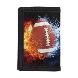 Rnyleeg Kids Wallet for Boys Girls Fire and Water American Football Wallet for for Boys Ages 8-10 Trifold Purse for Teen Girls Small Children's Wallet for Birthday School