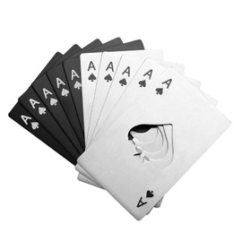 HexinYigjly10Pcs Ace of Spades Bottle Openers, Poker Card Bottle Openers, Stainless Steel Portable Metal Credit Card Beer Bottle Can Cap Openers for Wallet Pocket Wedding Birthday Party-Silver/Black