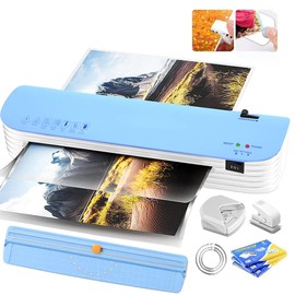 Laminadora Enmicadora Térmica+Cortador de Papel+300 Hojas Laminadoras,Enmicadora Tamaño Carta y Oficio para Casa y Oficina (Azul)