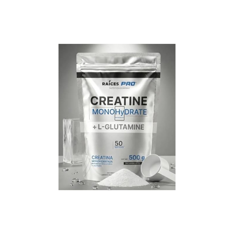 Creatina Monohidratada Y Glutamina 500g Raíces Pro Sin Sabor