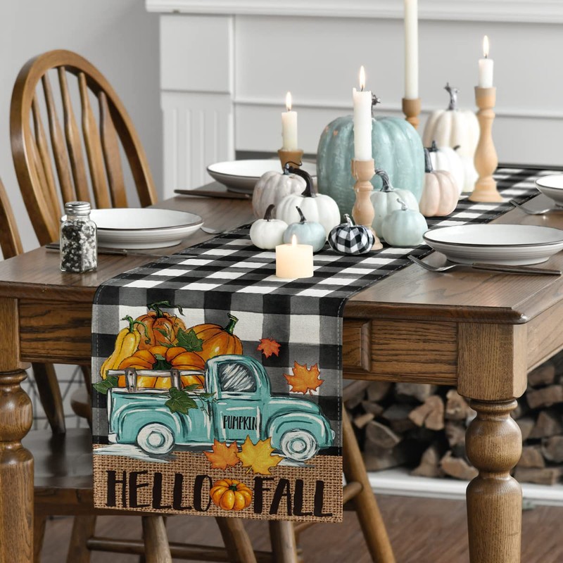 Artoid Mode Buffalo Plaid Truck Pumpkin Maple Leaf Hello Fall