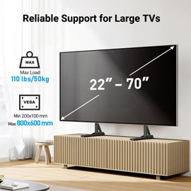 PERLESMITH Universal TV Stand Mount for 22-70 Inch TVs, Height Adjustable Table Top TV Stand, Great Load-Bearing Replacement TV Legs with Tempered Glass Holds up to 110lbs, Max VESA 800 x 600mm