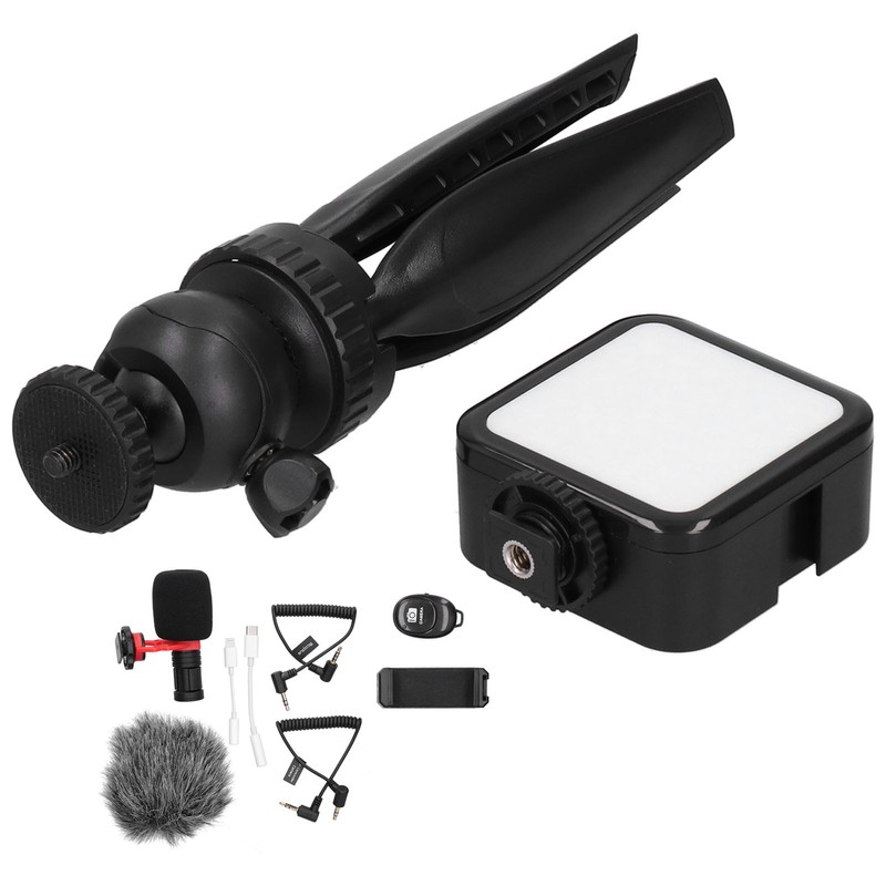 Portable Phone Microphone Vlogging Equipment Microphone Kit with LED Light
