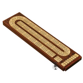 PALM ROYAL HANDICRAFTS 3 Track Wooden Cribbage Board Set Inlaid in Teak Wood and Maple Wood with Metal pegs Storage Available. 3 Player Cribbage Board (12.5 x 3.5 Inches)
