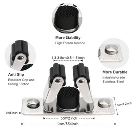 Favbal Mop Broom Holder,2pcs Stainless Steel Wall Mounted Organizer Non-Slip Screws or Self Adhesive Storage Rack Hangers