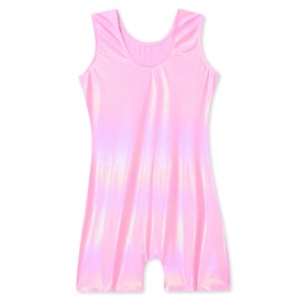 Domusgo Gymnastics Leotards for Girls Size 6-7 Years Old Glitter Pink Sleeveless Unitards