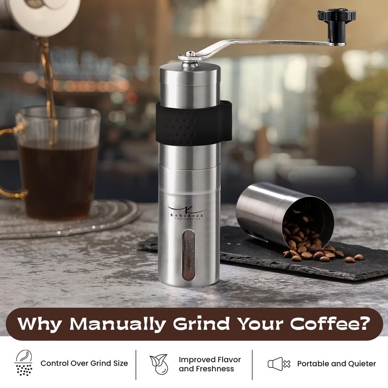 Manual Coffee Grinder - 18 Adjustable Settings, Stainless Steel Conical