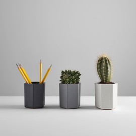Hexagonal Bamboo Fibre Desk Pots | Pen Cup Tidy | Minimalist Office Gift | Stationary Organiser | Indoor Small Cactus & Succulents Planters | Makeup Organiser & Storage | Set of 3 | H8.5 x D8 x W7cm