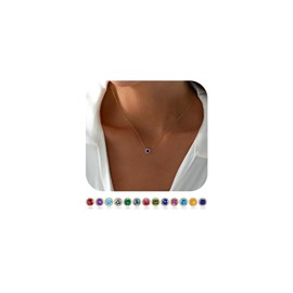 TINGN Women's Gold Birthstone Necklace, 18 K Gold-Plated 12 Months Birthstone Necklace, Fashion, Round Cut Birthstone Jewellery, Birthday Gifts for Girls, Women, Mother