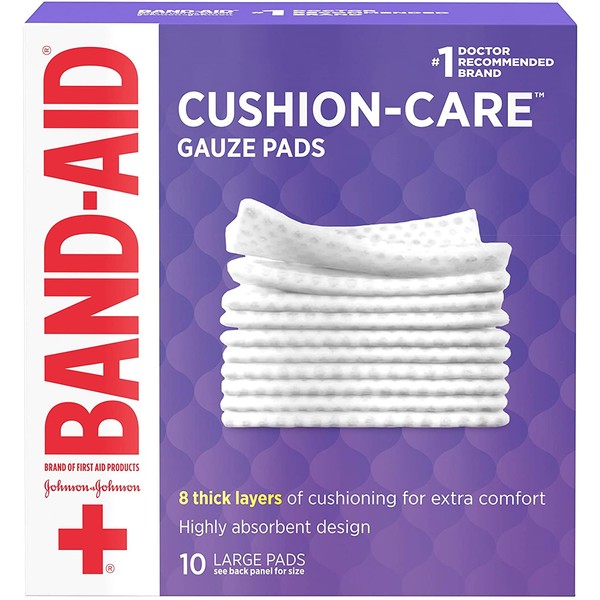 Band-Aid Brand Cushion Care Non-Stick Gauze Pads, Individually-Wrapped, Large, 4 in x 4 in, 10 ct