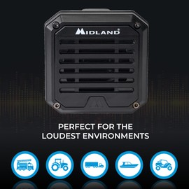 Midland- SPK200 Heavy-Duty 20W Amplified External Speaker - AI Noise Cancellation 180 Degrees Swivel Base for CB and MXT Radios 8-OHM Sound System 3.5mm Audio Plug - Waterproof Design
