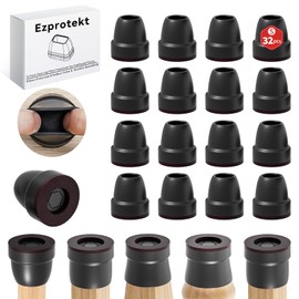 Ezprotekt Pack of 32 Protective Caps for Chair Legs with Felt, Rubber Furniture Leg Cups, Diameter 16-20 mm Table Leg Cover, Furniture Mat for Hardwood Floors, Round, Black, (Round, Fit 0.5-0.8