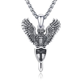 CRWENG Cross Eagle Necklaces for Men 925 Sterling Silver Cross Pendant Eagle Chain Jewelry Fashion Christian Gothic Necklace Jewelry Gifts for Men and Women