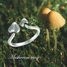 PROESS Mushroom Ring Open Spoon Ring Sterling Silver Mushroom Jewelry for Women