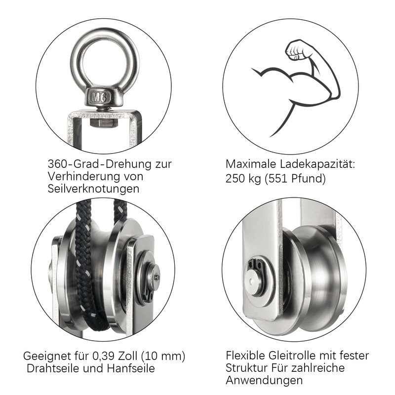 Set of 2 pulley steel cable with M7 carabiner hook,