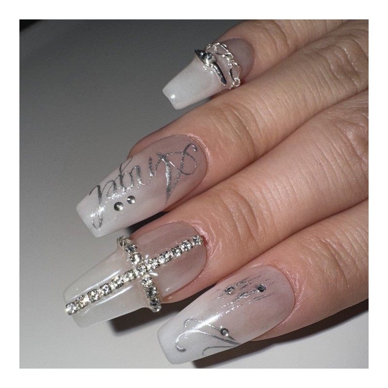 Silvertic Angel Handmade Nail Tips - Long Almond / 실버틱