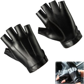 PU Faux Leather Half Finger Gloves for Men, Women, Teens - Outdoor Sports Driving Half Finger Gloves