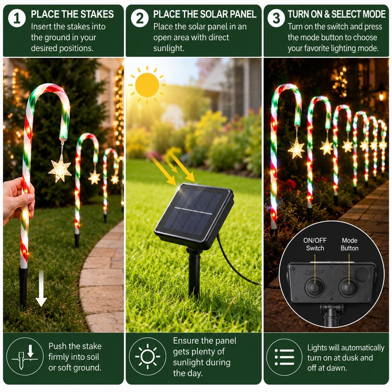 Solar Christmas Pathway Lights for Outdoor Décor – 5-Piece 8-Mode