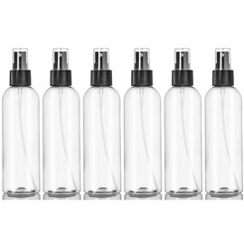 ljdeals 8 oz Clear Plastic Spray Bottles, Black Fine Mist Sprayer, Refillable Empty Bottles for Essential oils, Perfumes, Travel. Pack of 6, Made in USA