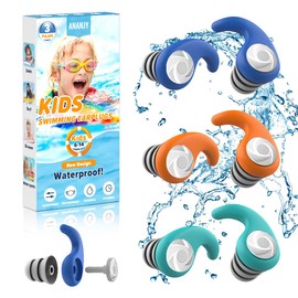 Waterproof Swimming Ear Plugs for Kids - 3 Pairs of Reusable Soft Silicone Swim Earplugs,Ear Protection for Children (4-12 Years Old) - Ideal for Surfing, Diving, Pool, Showering, and Water Sports