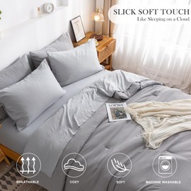 COTTEBED Ultra-Soft Bed Sets Queen with Comforter and Sheets - All Season Use 7 Pieces Bed in a Bag, Aesthetic Solid Polycotton Dark Grey Queen Comforter and Light Gray Bedding Sheet Sets Pillowcase