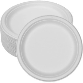 ECONX 50pc Compostable Biodegradable Bagasse Plates Eco Friendly Biodegradable and Disposable Dishes | Dinner Party Plates 9 inch 23cm Perfect for Everyday USE Party Picnic BBQ Work Outdoor, 65467987