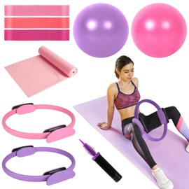 Pilates Ring and Ball Set, Includes 2 Pilates Circles, 2 Balance Balls with Pump, 3 Resistance Bands, and 1 Exercise Band, Home Pilates Equipment for Women, Versatile Fitness Kit